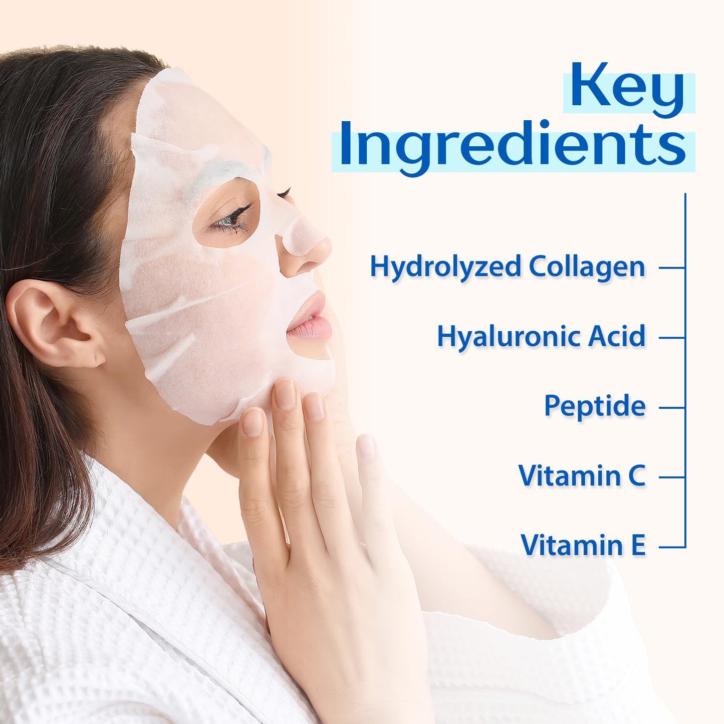 Ebanel 20 Pack Collagen Face Mask with Hyaluronic Acid, Vitamin C, Peptide, Aloe, Instant Brightening Hydrating Face Masks Skincare Korean Sheet Mask, Skin Firming, Lifting Anti Aging Facial Masks - Glowelle