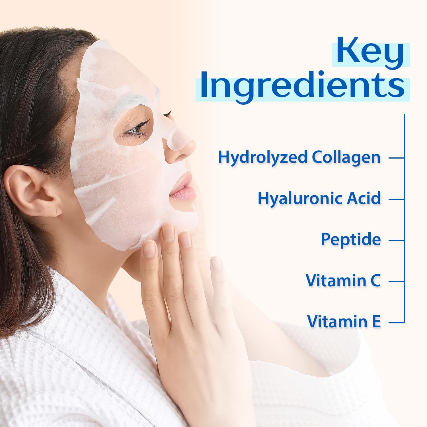 Ebanel 20 Pack Collagen Face Mask with Hyaluronic Acid, Vitamin C, Peptide, Aloe, Instant Brightening Hydrating Face Masks Skincare Korean Sheet Mask, Skin Firming, Lifting Anti Aging Facial Masks - Glowelle