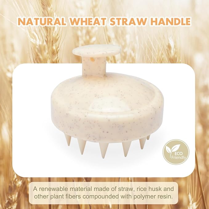 FREATECH Wheat Straw Scalp Massager Shampoo Brush with Soft Silicone Bristles for Scalp Scrub and Hair Growth, Head Massager Hair Scrubber Scalp Exfoliator for Dandruff, All Hair Types, Beige