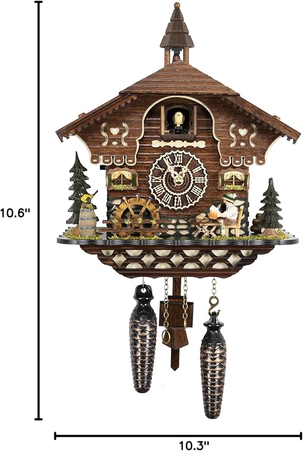 Cuckoo-Palace German Cuckoo Clock - The Brotzeit House - with Quartz Movement - 10.3 inches high - Black Forest Clock