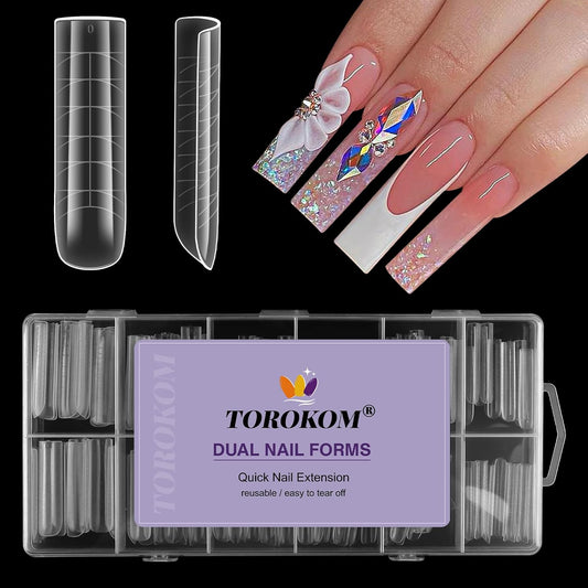 TOROKOM Poly Nail Gel Dual Nail Forms, 120 PCS Poly Nail Gel Long Square Structure Nail Molds for Builder Poly Extension Gel Nail Art Design Salon&DIY