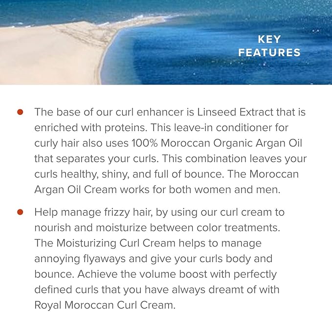 Royal Moroccan Curl Cream for Frizzy Hair Control and Color Treated Hair, 300 ml (10.14 oz) - Moisturizing Curl Defining Conditioner Styling Cream with Argan Oil