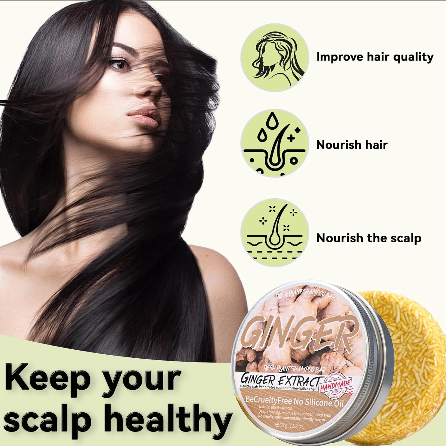 2PCS Ginger Shampoo Bar for Gray Hair, Natural Organics Shampoo and Conditioner Bar for Thinning Hair for Men & Women (Ginger) - Glowelle