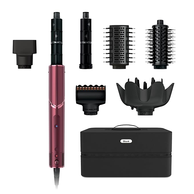 Shark FlexStyle Air Styling & Drying System, Powerful Hair Dryer Brush & Multi-Styler with Auto-Wrap Curlers, Diffuser, Paddle Brush, Round Brush, Concentrator Attachment, Black Cherry, HD457CR