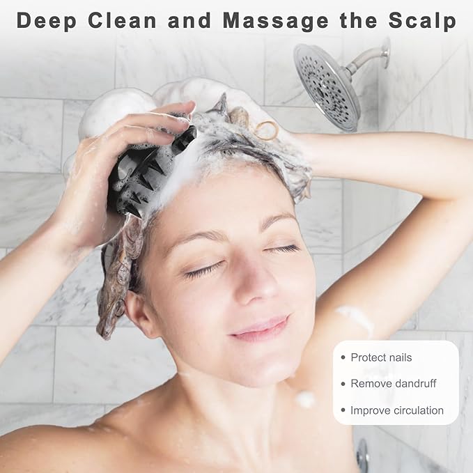 FREATECH Scalp Scrubber Scalp Massager Hair Growth, Shower Shampoo Brush with Silicone Bristles for Dandruff Removal and Hair Care, Wet & Dry Hair Massager Scalp Exfoliator for Men Women Kids，Black