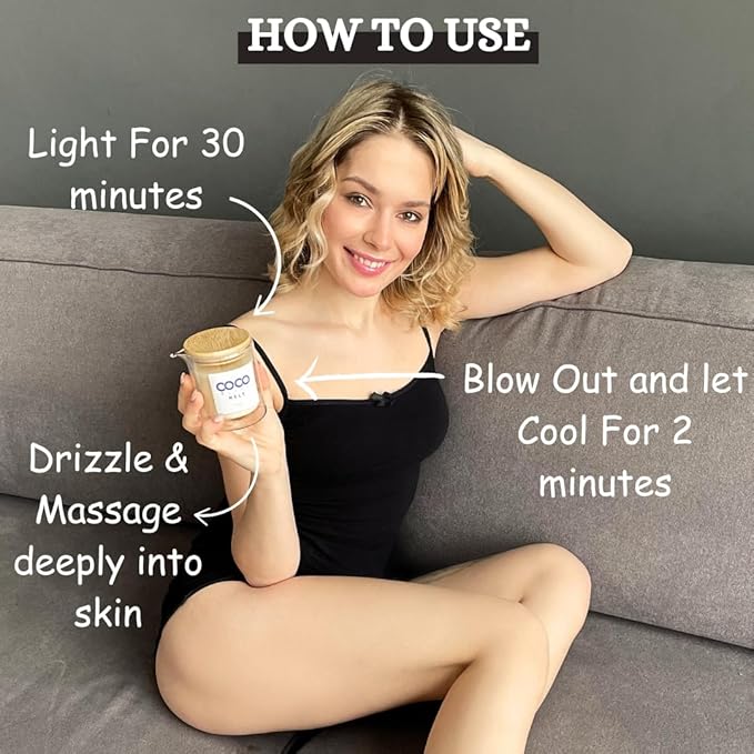 Coco Bliss Melt – Massage Candle Natural Coconut Moisturizing Body Oil Candle for Women & Men | Body Essential Oil Candle with Vanilla Scent, Vitamin E, Almond Oil & Cocoa Butter – 5oz