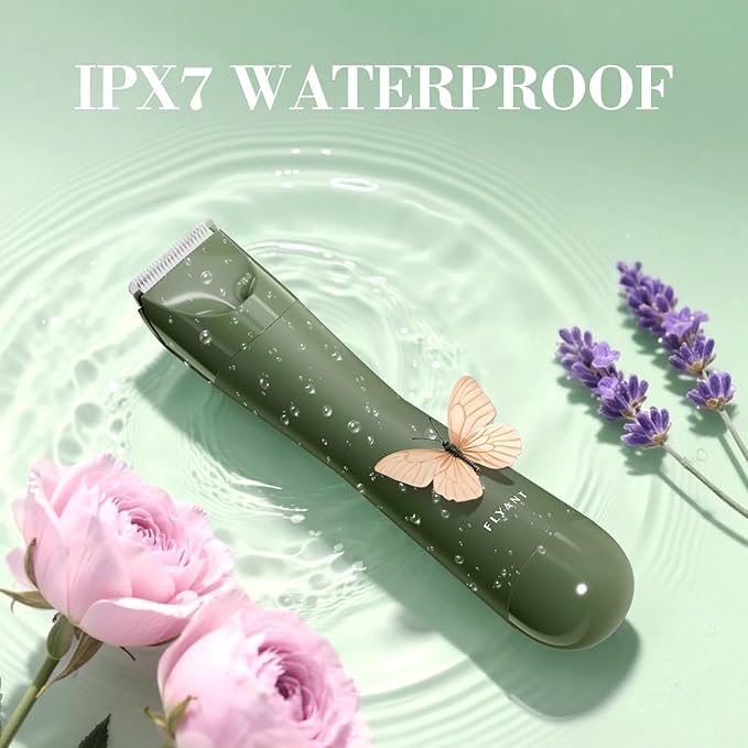 Flyant Bikini Trimmer for Women, 2 in 1 Electric Shaver for Women, Pubic Hair Trimmer Waterproof IPX7 with Led Display for Leg Arm Underarm Bikini Area, Pull Bows Gift Box for Friends (Dark Green)