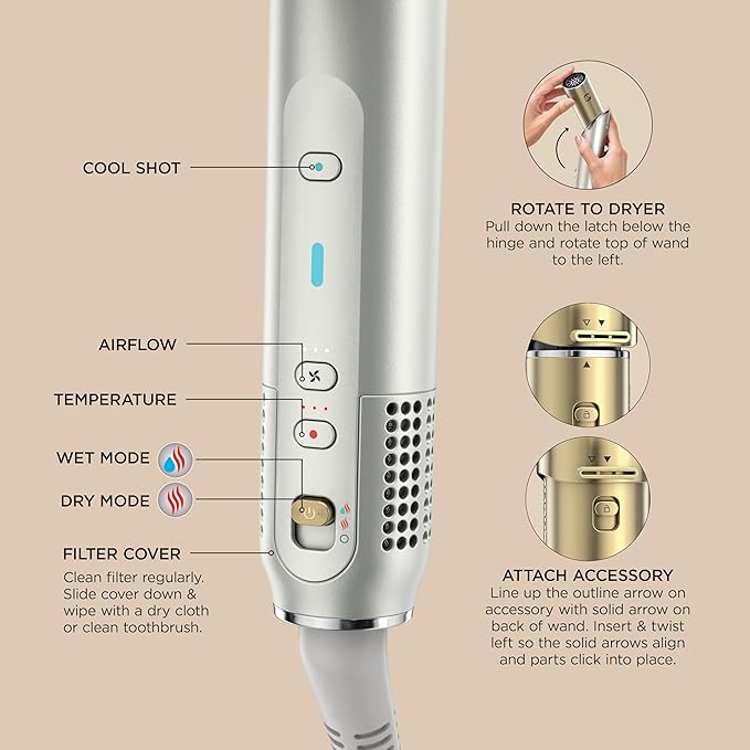 Shark Glam Ceramic & Powerful Air Styling & Drying System, with Silki Straightener & Shark Glossi Air Glosser, for Drying, Curling, Straightening & Glossing, Gold, HD6051S (Straight & Wavy Hair)