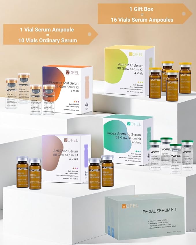 Anti Aging Serum with Hyaluronic Acid Vitamin C Serum Facial Serum Ampoules 0.35 oz 4 Kits 16 Vials (4 kits gift box)
