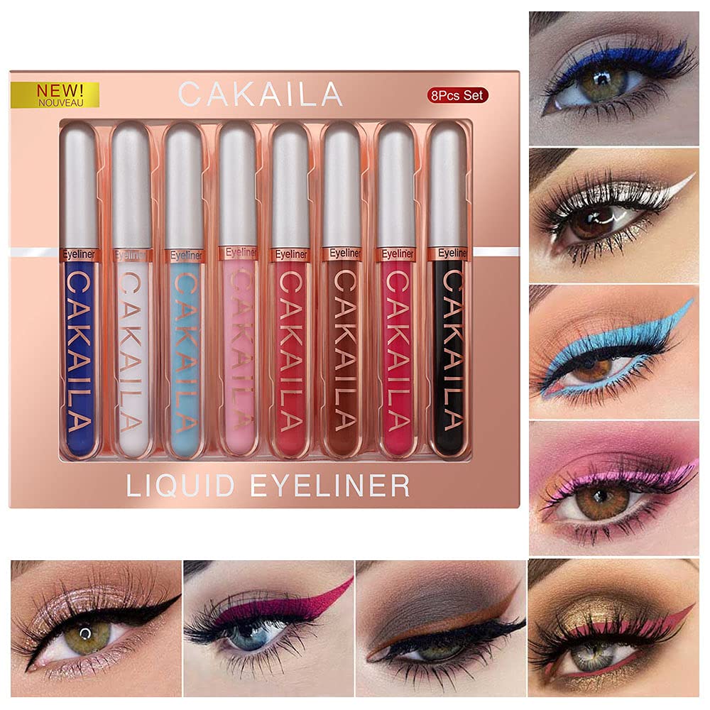 evpct 8 Colors Colored Colorful Liquid Makeup Eyeliner Liquid Set Stamp Shapes Eye Liners for Women Pink Red Blue Purple White Black Eye Liner Liquid Liner Waterproof delineadores de colores para ojos