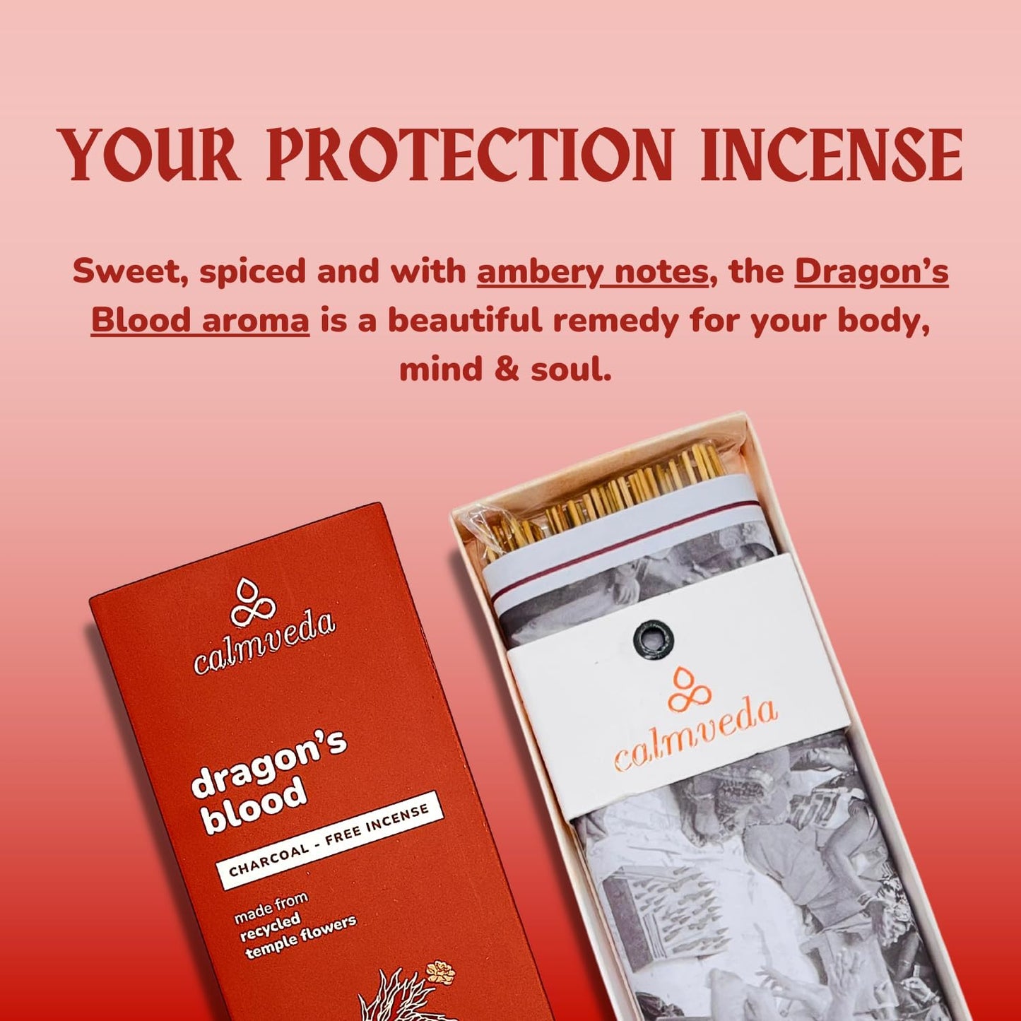 Peru Dragons Blood Incense Sticks - (80 Scented Sticks) Charcoal Free, Made from Upcycled Flowers | Sweet, Spicy & Ambery Notes | Protection Incense Sticks for Bad Energy Cleansing (Sangre de Grado) - Glowelle