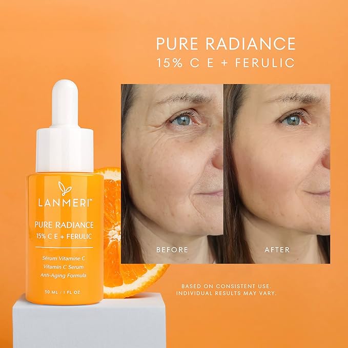 Vitamin C Serum With Ferulic Acid: C & E Ferulic Face Serum With 15% Ascorbic Acid, Vitamin E, Hyaluronic Acid - Vit C Serum for Hydration, Brightening, Anti-aging, Anti Wrinkle, Skin Repair 1 Fl Oz
