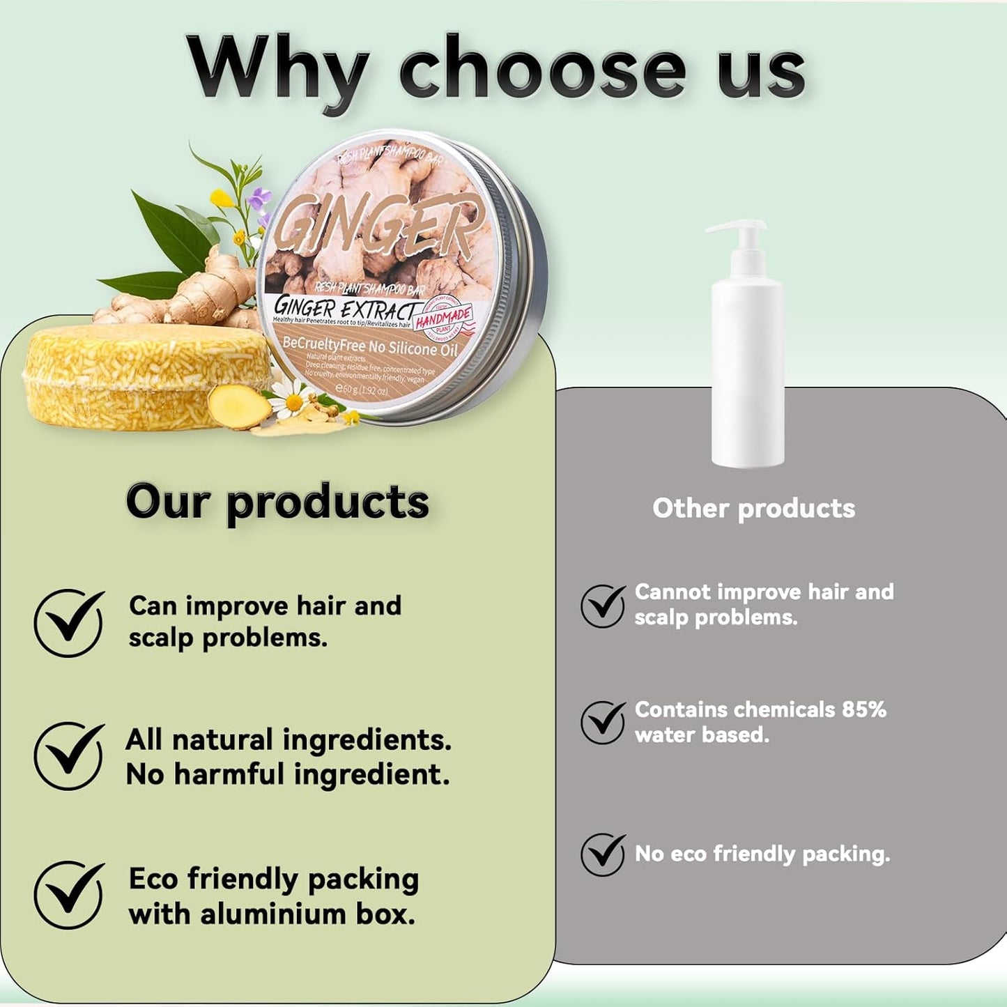 2PCS Ginger Shampoo Bar for Gray Hair, Natural Organics Shampoo and Conditioner Bar for Thinning Hair for Men & Women (Ginger) - Glowelle