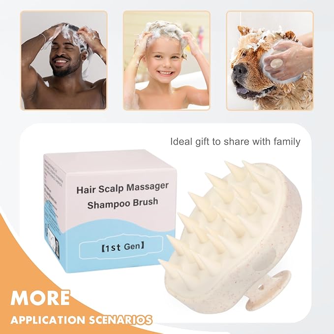 FREATECH Scalp Massager Hair Growth, Scalp Scrubber Shampoo Brush with Soft Silicone Bristles for Dandruff Removal and Hair Care, Wet & Dry Hair Massager Scalp Exfoliator, Beige