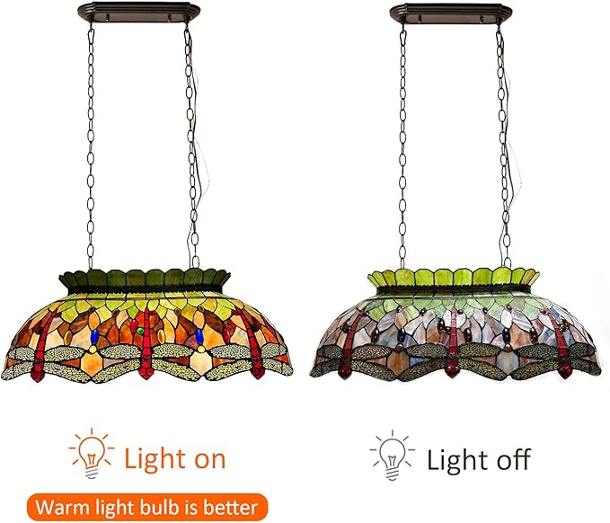 Capulina Tiffany Lamp Stained Glass Pool Table Light Chandelier 3-Light 28 Inches Wide Vintage Red Dragonfly Tiffany Style Pendant Light Decor for Billiards Room Dining Room Kitchen Island Bar
