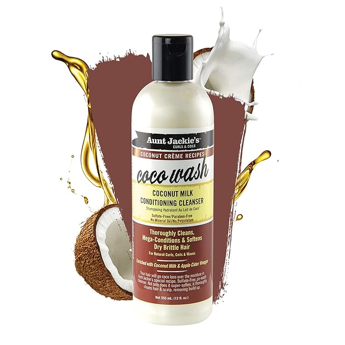 Aunt Jackie's Coconut Crème Recipes Coco Wash Hair Conditioning Cleanser, Cleans, Conditions and Softens Dry Brittle Curly Hair, 12 oz