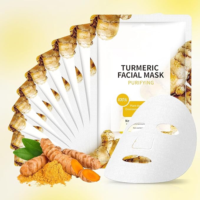 Facial Masks Skincare for Women, Turmeric Hydrating Face Sheet Masks,Moisturizing Face Mask Suitable for All the Skin,Dry Skin,Face Spa Mask 10 Sheets