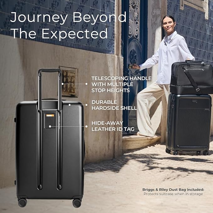 Briggs & Riley 27" Medium Expandable Spinner - Checked Luggage for Travel, Suitcases with Wheels, Hardside Rolling Bag for Men & Women, Self-Repairing Zipper - Sympatico Collection, Black