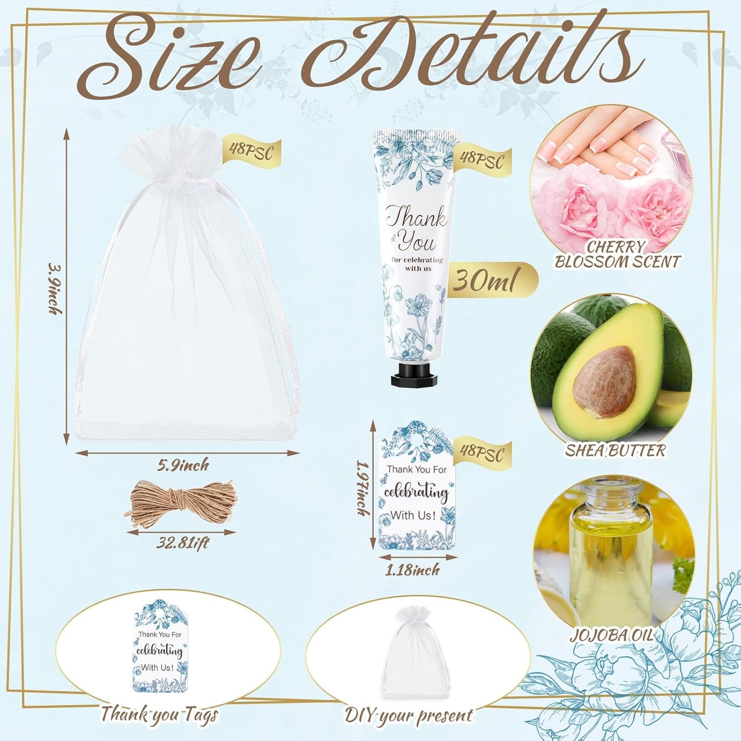 48 Sets Baby Shower Hand Cream Party Favors for Guests Gift Bulk Travel Size Hand Lotion Set for Baby Shower Wedding Christmas(Blue Flower) - Glowelle