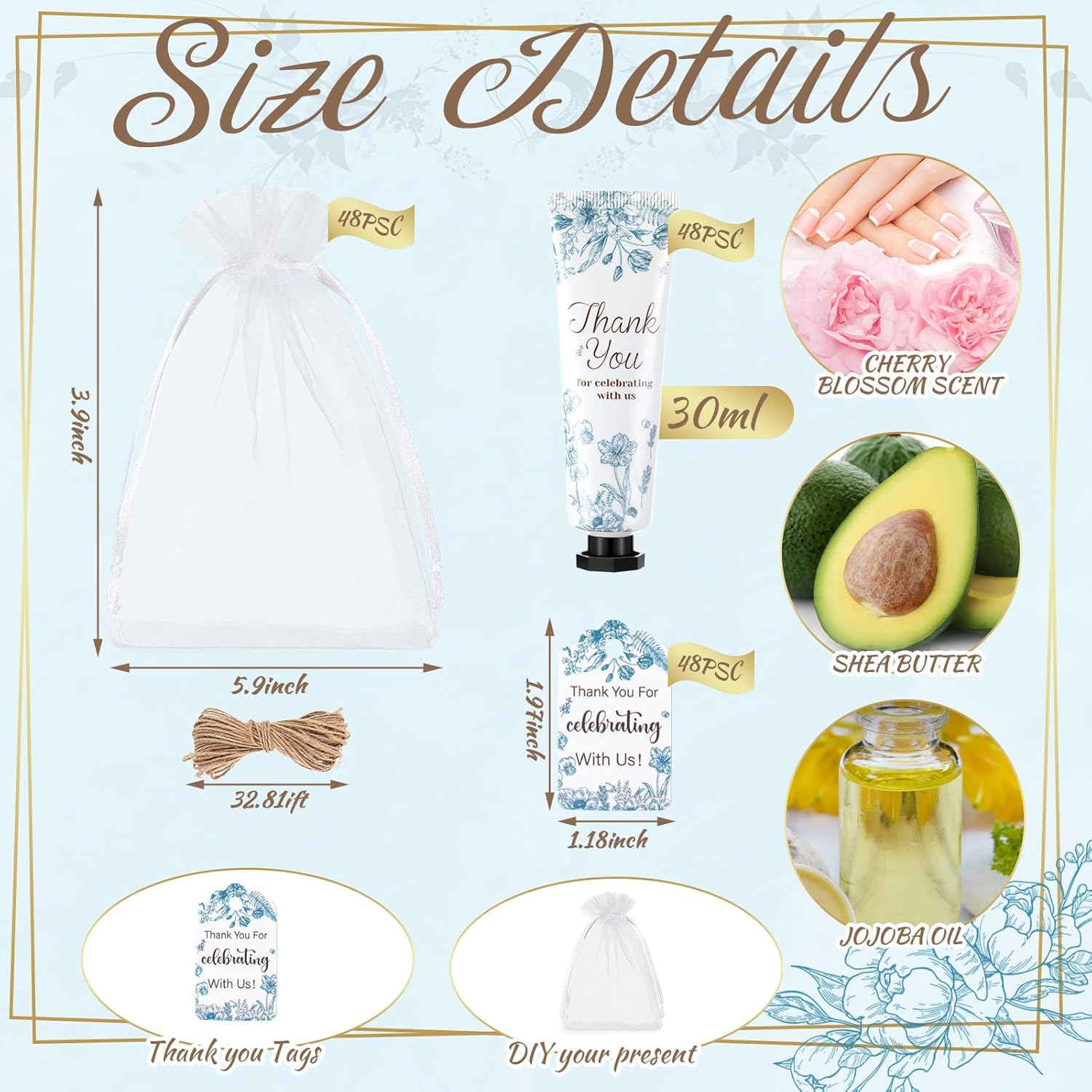 48 Sets Baby Shower Hand Cream Party Favors for Guests Gift Bulk Travel Size Hand Lotion Set for Baby Shower Wedding Christmas(Blue Flower) - Glowelle