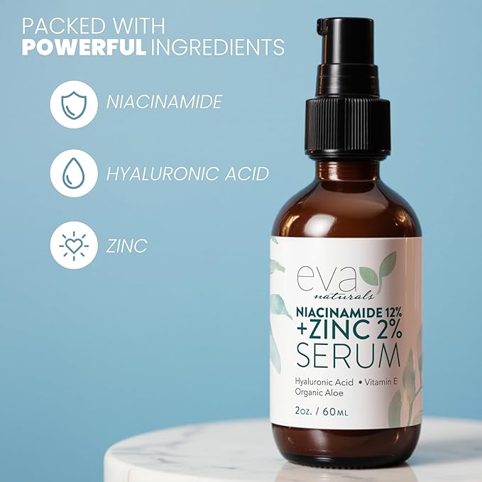 Niacinamide 12% Serum for Face w/Zinc & Hyaluronic Acid – Vitamin B3 & E Pore Minimizer for Dark Spot Corrector, Even Skin Tone, Oil Control, Brightening & Hydrating for Women, 2 Fl Oz