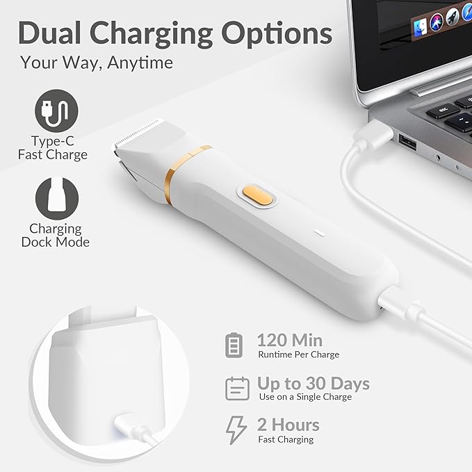 KINGTEE 5-in-1 Electric Bikini Trimmer for Women – IPX7 Waterproof Shaver, Cordless Body & Facial Razors for Women, Ceramic Blades, USB-C Rechargeable, Painless Hair Removal Kit (White)