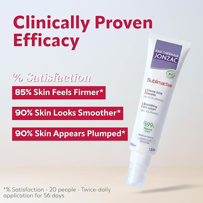 JONZAC Eau Thermale Sublimactive Organic Anti-Aging Smoothing Rich Cream for Women - Firms and Smooths Skin - with Shea Butter - Natural Skin Care - Safe for Sensitive Skin - 1.35 fl oz