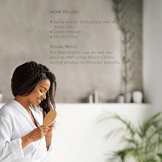 Mixed Chicks Base Coat Curl Primer Spray – Detangling Anti-Frizz Pre-Styling Treatment with Prickly Pear & Brazil Nut Oils – Heat Protection for Curly, Coily & Wavy Hair – 9 oz