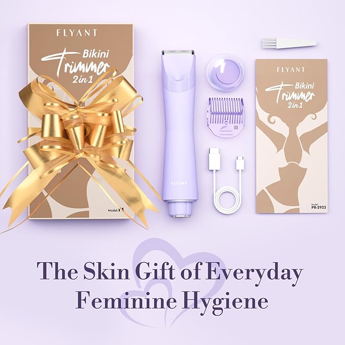 Bikini Trimmer for Women, 2 in 1 Electric Shaver for Women, Bikini RazorWaterproof IPX7 with LED, Pubic Hair Trimmer for Leg Arm Underarm Bikini Area, Pull Bows Gift Box(Lavender Dream Purple)