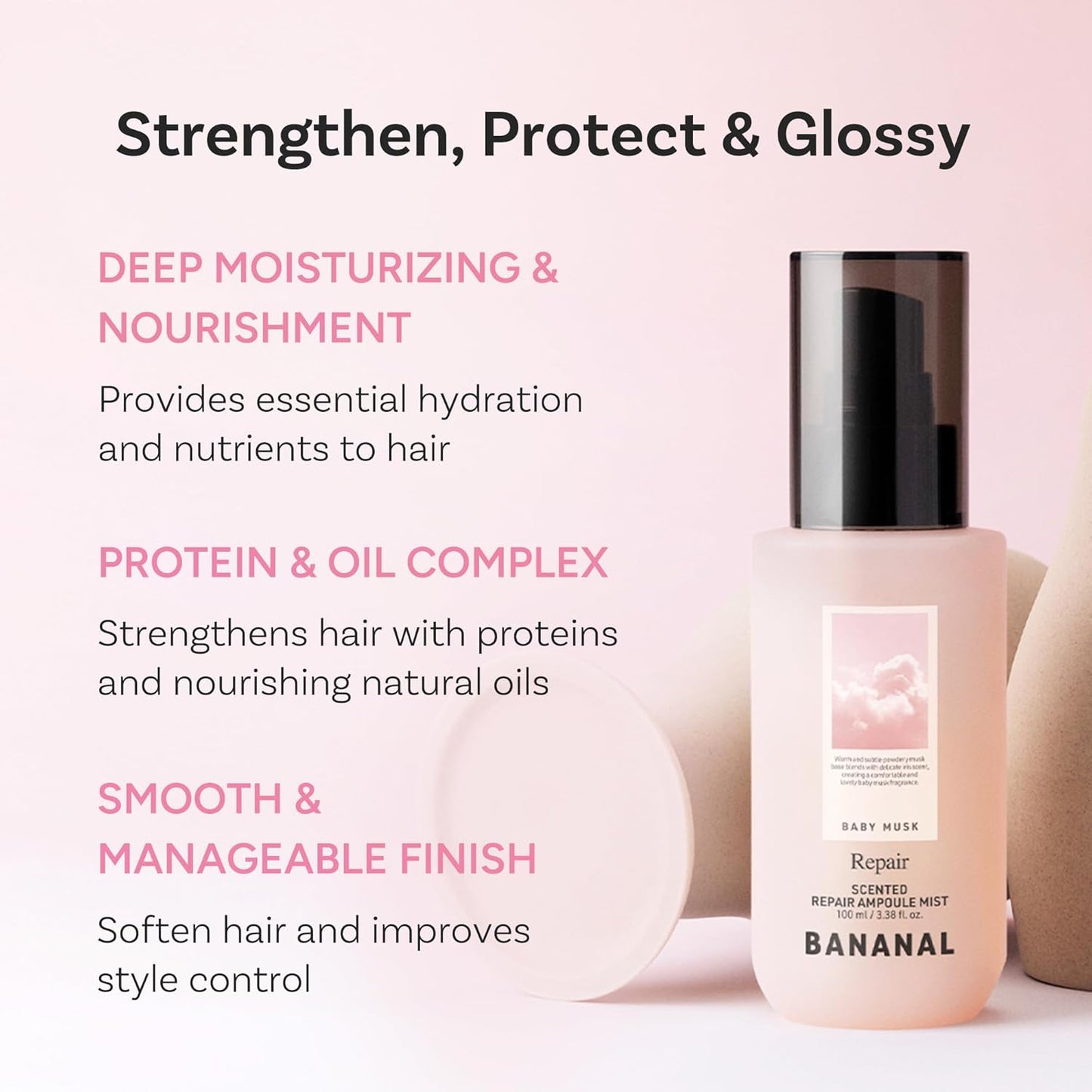 Korean Ampoule Hair Serum Mist with Camellia & Jojoba Oil – Nourishing & Moisturizing Hair Treatment, Frizz Control, Paraben & Sulfate Free, Baby Musk, 100ml / 3.38 fl oz