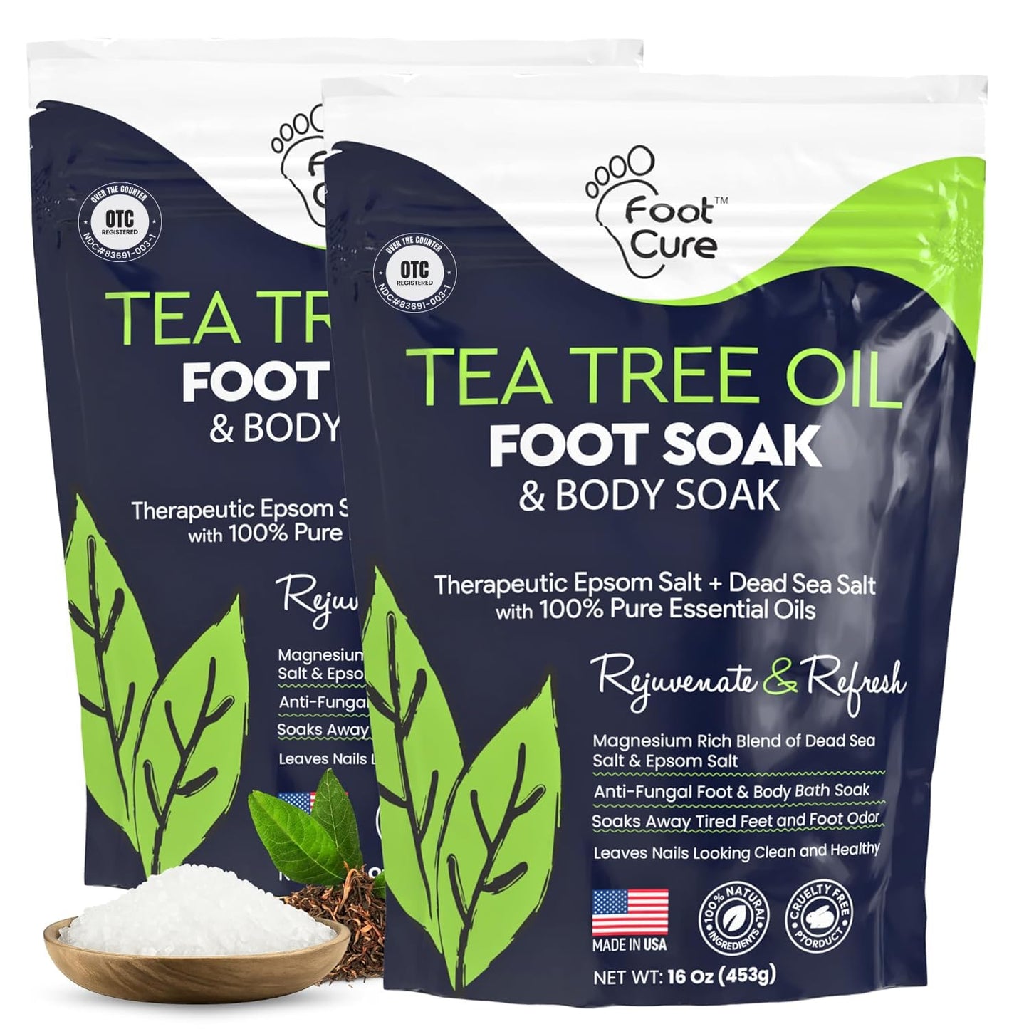 Tea Tree Oil Foot Soak with Epsom Salt - Best Toenail Fungus Treatment, Athletes Foot & Softens Calluses - Soothes Sore & Tired Feet, Fungal Toe, Foot Odor Scent, Spa Pedicure - Made in USA - 2 Pack