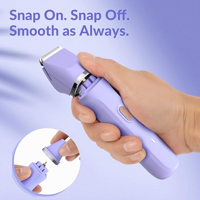 KINGTEE 5-in-1 Electric Bikini Trimmer for Women – IPX7 Waterproof Shaver, Cordless Body & Facial Razors for Women, Ceramic Blades, USB-C Rechargeable, Painless Hair Removal Kit (Purple)