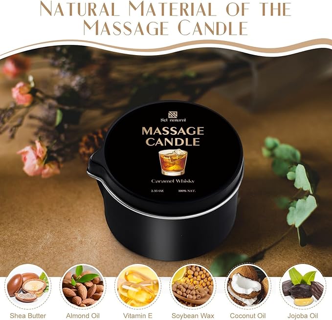 3 Pack Massage Oil Candles 2.35oz Low Temp Massage Candle Wax Spa Therapy Body Oil Valentines Gifts for Relaxation, Couples, or Self-Care (2.35 oz, Eucalyptus Mint, Cedar Sandalwood, Caramel Whisky)