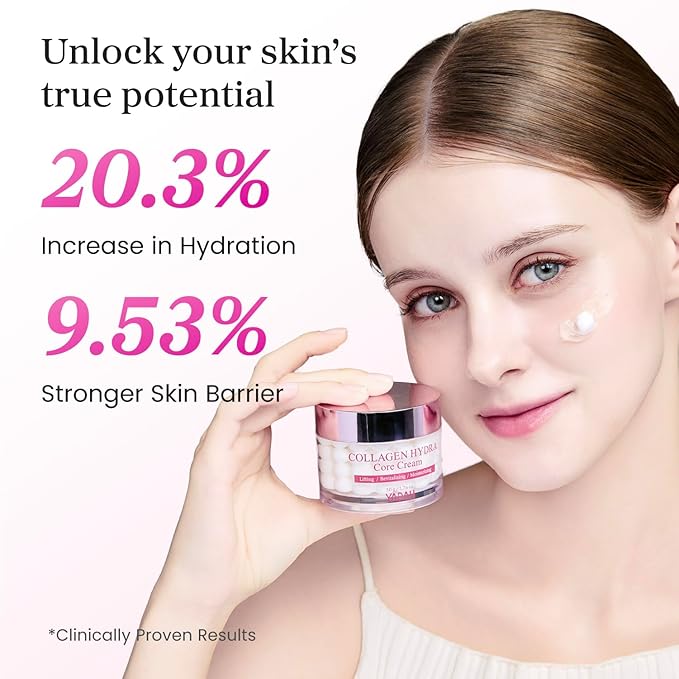 YADAH Collagen Hydra Core Cream – Capsule Filler Cream Moisturizer with 10 Types of Hyaluronic Acids, 1000ppm Low Molecular Collagen & Ceramide, Deep Hydration for Sensitive Skin, 1.76 oz