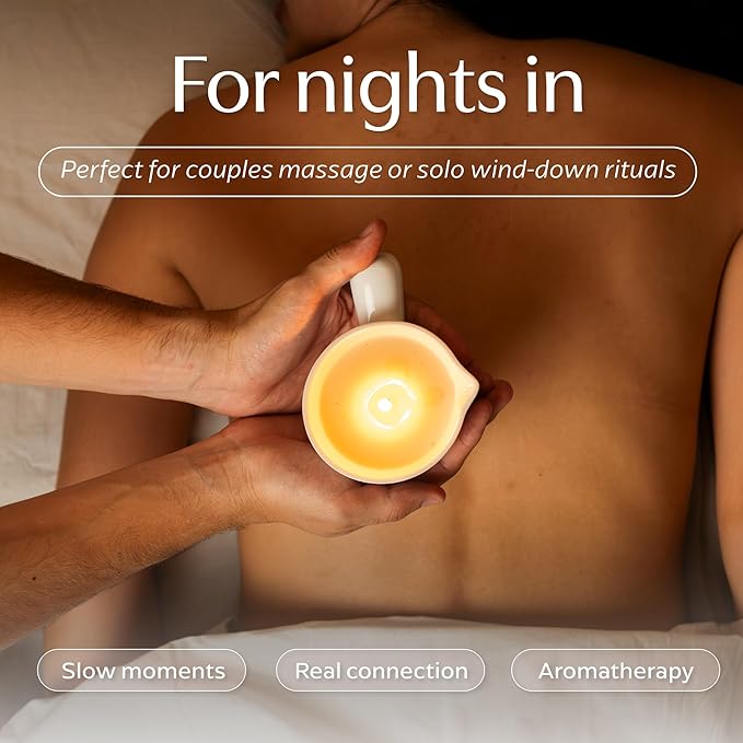 Massage Candle – Soy Wax Massage Oil That Melts Into Skin-Safe Warm Body Oil, Rose & Vanilla Scent, Ceramic Pour Cup (5 oz)