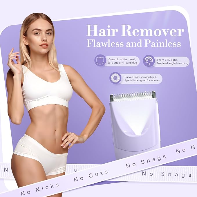 Bikini Trimmer for Women, 2 in 1 Electric Shaver for Women, Bikini RazorWaterproof IPX7 with LED, Pubic Hair Trimmer for Leg Arm Underarm Bikini Area, Pull Bows Gift Box(Lavender Dream Purple)