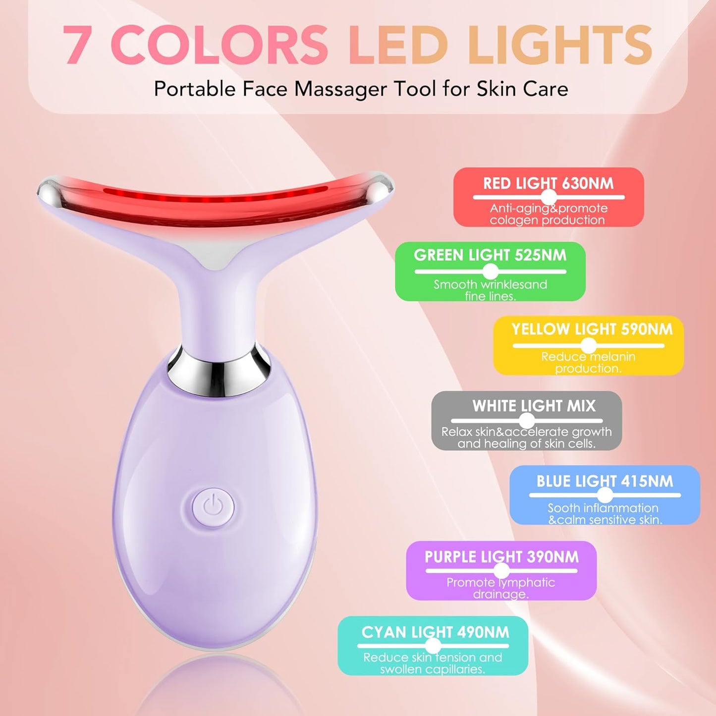 Red-Light-Therapy-for-Face, Facial Massager Wand with 7 Color - Birthday, Christmas, Mothers Day, Valentines Day, Self Care Gifts for Her Women Mom Best Friend Wife Teacher (Purple) - Glowelle