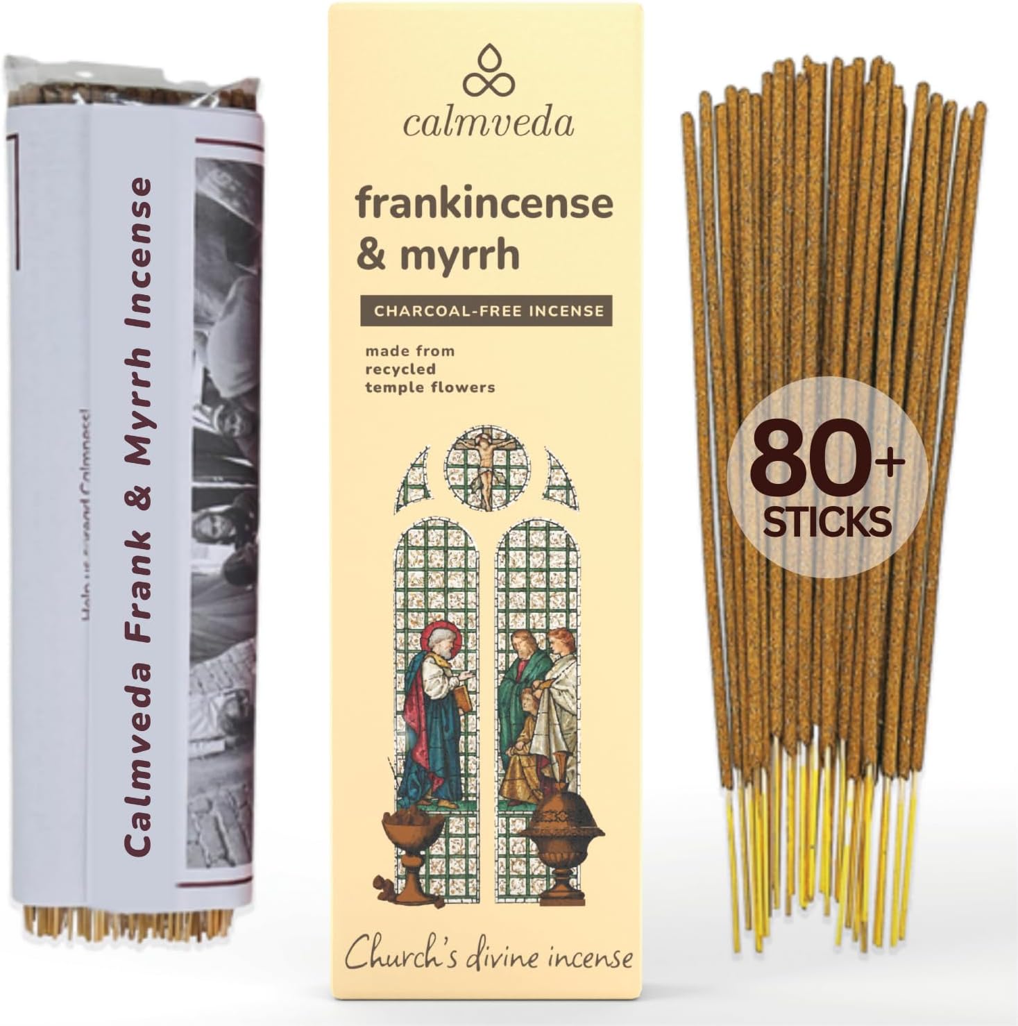 Church Frankincense and Myrrh Incense - (80 Sticks) Charcoal Free Incense, Made from upcycled Flowers | Used as Spiritual Healing Incense in Church (Handmade Olibanum Incense) - Glowelle
