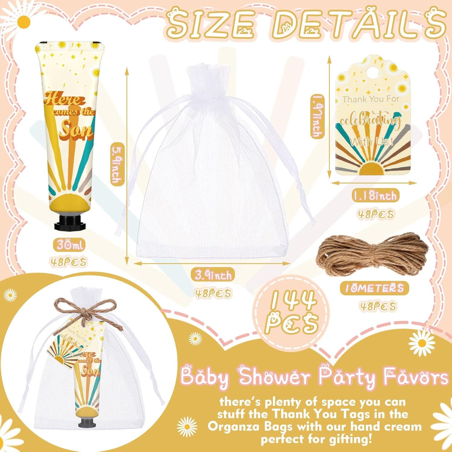 48 Sets Baby Shower Hand Cream Party Favors for Guests Gift Bulk Travel Size Hand Lotion Set for Baby Shower Wedding Christmas(Here Comes the Son) - Glowelle