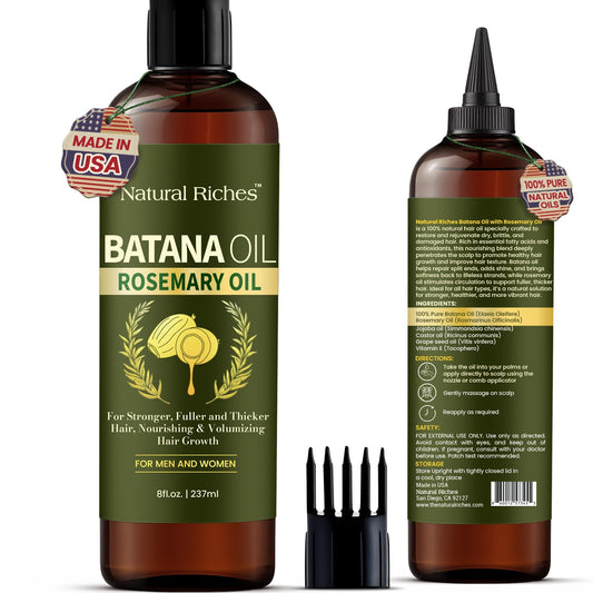 Natural Riches Rosemary & Batana Hair Oil (8 fl oz) | Revitalizing and Strengthening Hair Treatment for Fuller, Healthier-Looking Hair | Paraben Free | Suitable for All Hair Types