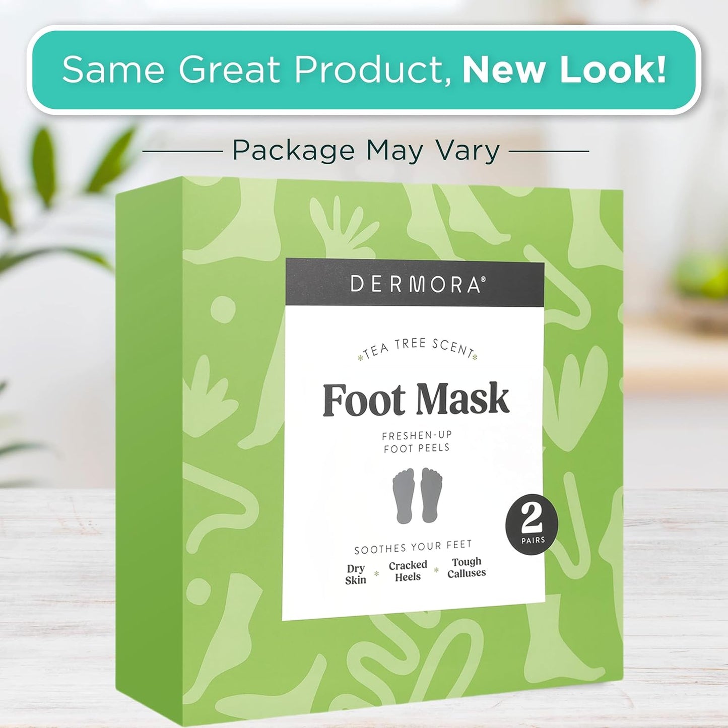 DERMORA Foot Peel Mask | Skin Exfoliating Foot Masks | Dry, Cracked Feet, Callus, Dead Skin Remover | Baby Soft Feet, Tea Tree Scent | Pack of 2 | Regular