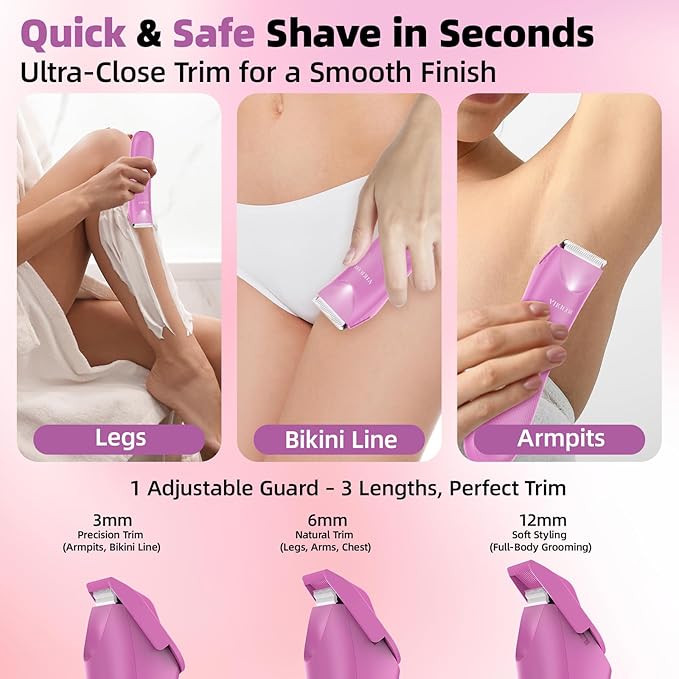 VIKICON Pubic Hair Trimmer Women: Flawless Bikini Trimmer for Women - Waterproof Electric Razor Shaver w/Light for Body Leg Hair Grooming, No Nick Lady's Intimate Shaver - Gifts for Her