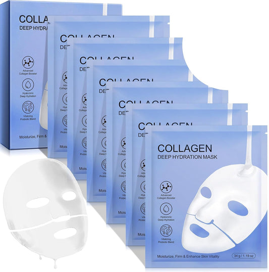 Collagen Face Mask - Overnight Hydrating Sheet Mask, Hydrogel Deep Wrapping Mask, Night Lifting Facial Masks for Women Skin Care, Restores Elasticity, Moisturizing & Firmness for All Skin Types (Skin) - Glowelle