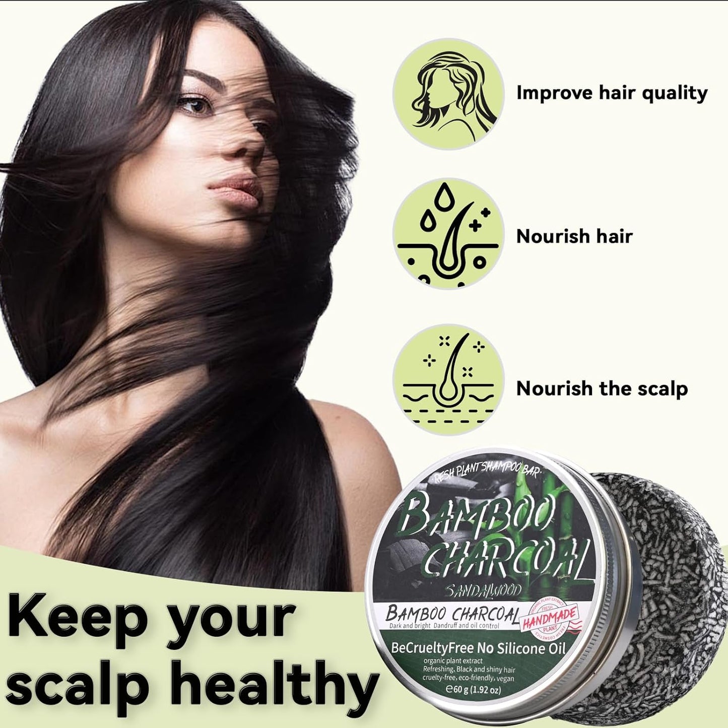 2PCS Bamboo Charcoal Shampoo Bar for Gray Hair, Black Soap for Gray Hair Natural Organics Shampoo and Conditioner Bar for Thinning Hair for Men & Women (Bamboo Charcoal) - Glowelle