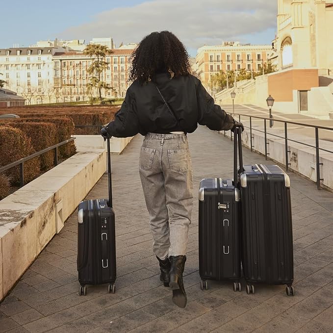 LEVEL8 Grace Luggage Sets Hardshell Suitcase with Wheels, Sturdy Large Suitcase Tsa Lock 20 Inch Expandable Carry on 24 Inch 28 Inch Checked Luggage, 3-Piece Set (20/24/28), Black