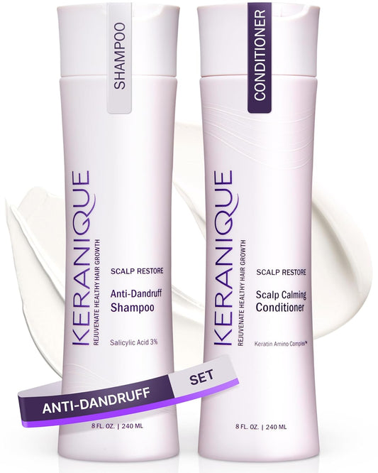 Anti Dandruff Shampoo & Scalp Restoring Conditioner - Gentle for Color-Treated Hair - Best for Thinning Hair & Dry Scalp - Antidandruff Shampoo for Women & Deep Conditioner by Keranique - Glowelle