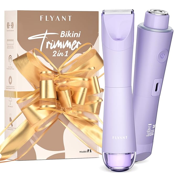Bikini Trimmer for Women, 2 in 1 Electric Shaver for Women, Bikini RazorWaterproof IPX7 with LED, Pubic Hair Trimmer for Leg Arm Underarm Bikini Area, Pull Bows Gift Box(Lavender Dream Purple)