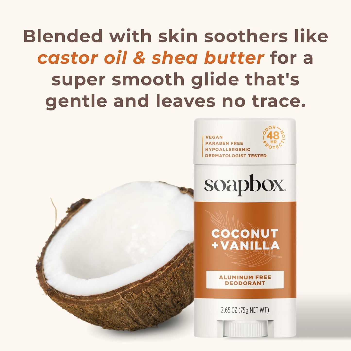 Soapbox Aluminum Free Deodorant, Coconut & Vanilla Scented Deodorant, Scented Aluminum-Free Natural Deodorants, 2.65oz