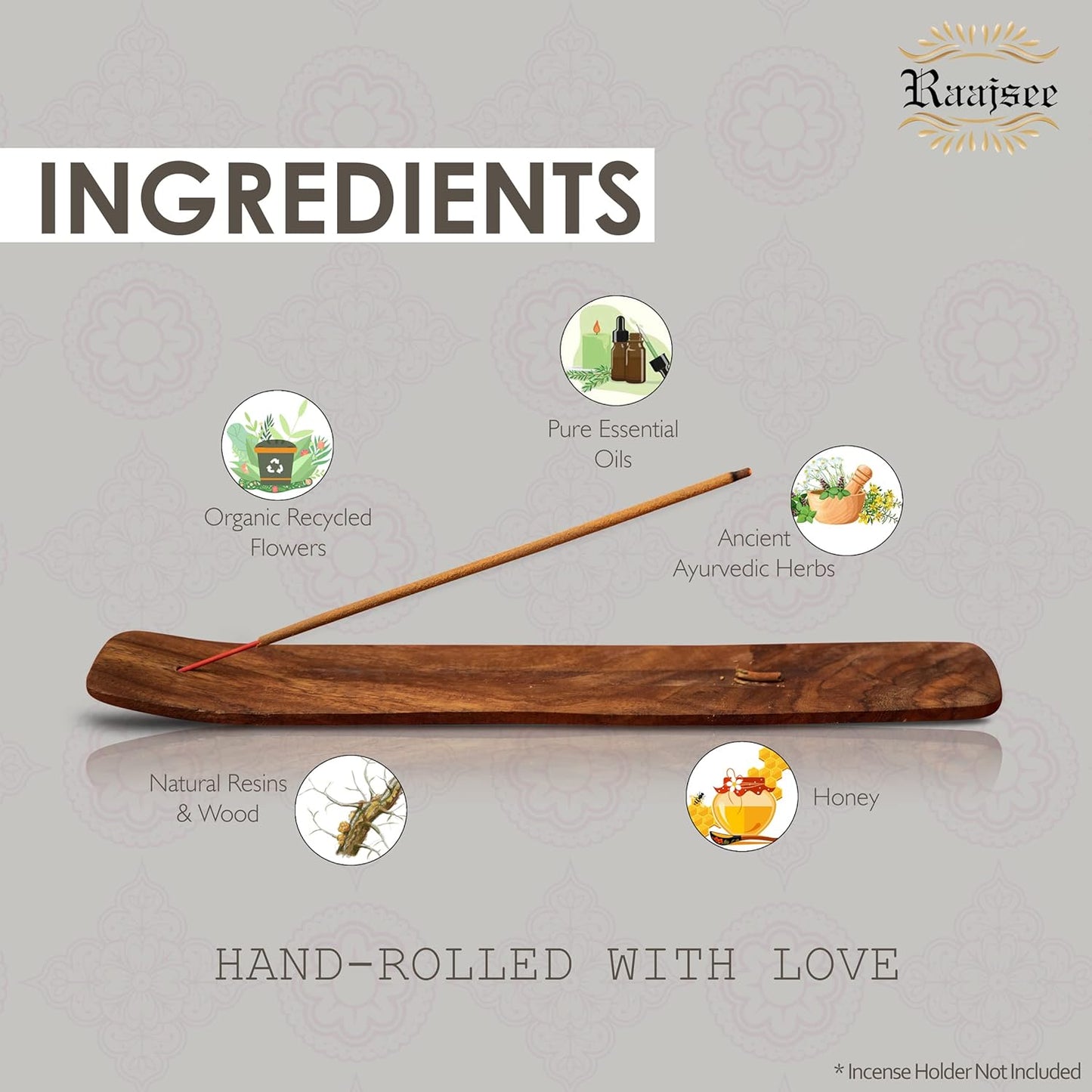 Raajsee Natural Incense Sticks,6 Pack Mixed Scents Gift Pack 15 gm Each (90 gm Total), Insense Sticks Variety Pack, 100% Organic Non Toxic Natural - Hand Rolled Free from Chemicals - Glowelle