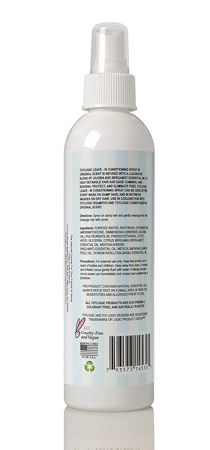 TotLogic Kids Detangler Hair Spray and Toddler Leave In Conditioner - Naturally Scented with Essential Oils - Original, 8 oz